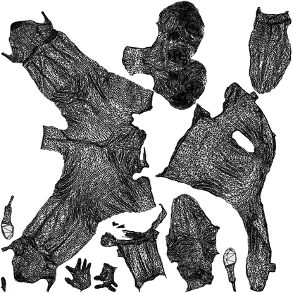 realistic 3D woman business standing, scanned archviz people for Blender and 3ds Max, wireframe top-down view
