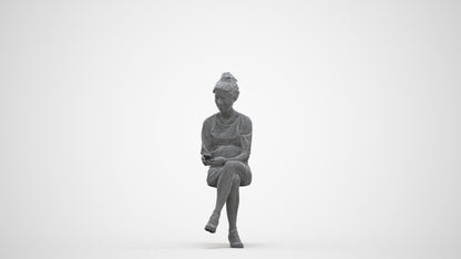 photogrammetry 3D woman casual sitting, realistic human model archviz FBX, three-quarter front view render
