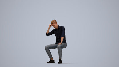 3D people model man casual sitting, scanned human for 3ds Max rendering, top-down view render