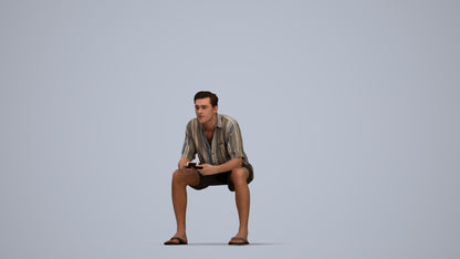 scanned 3D man casual sitting, photogrammetry people for Enscape and V-Ray, top-down view render