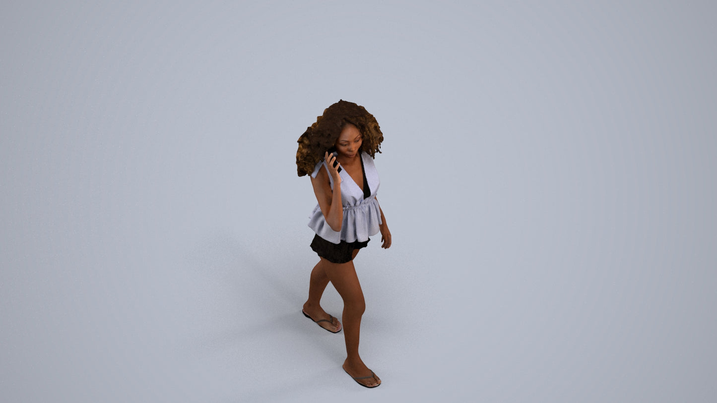 3D scanned woman walking casual, photorealistic archviz people for Enscape and SketchUp, back view render