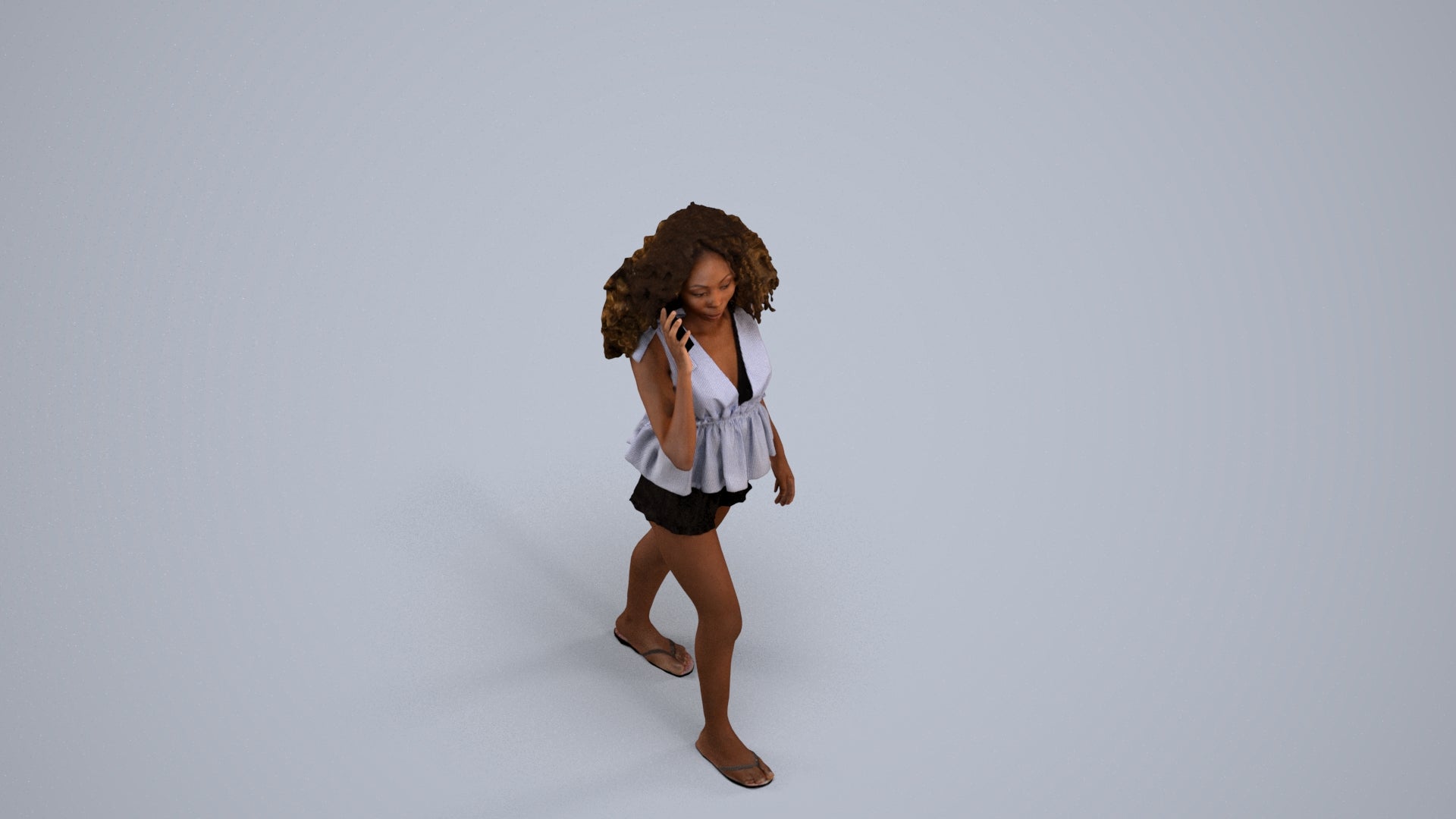 3D scanned woman walking casual, photorealistic archviz people for Enscape and SketchUp, back view render