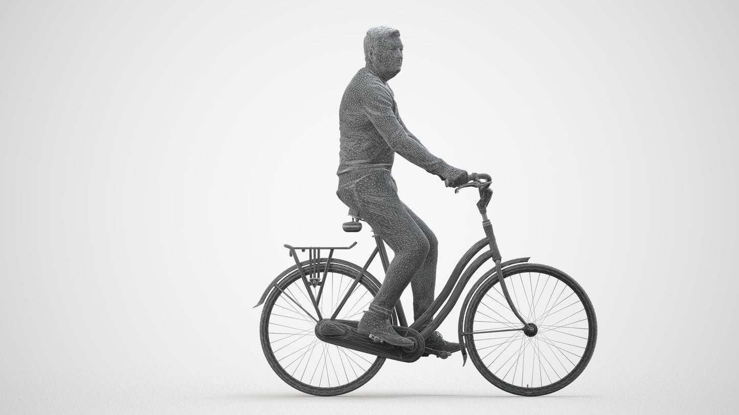 realistic 3D people man casual cycling, render-ready for V-Ray and Corona, FBX OBJ, wireframe side view