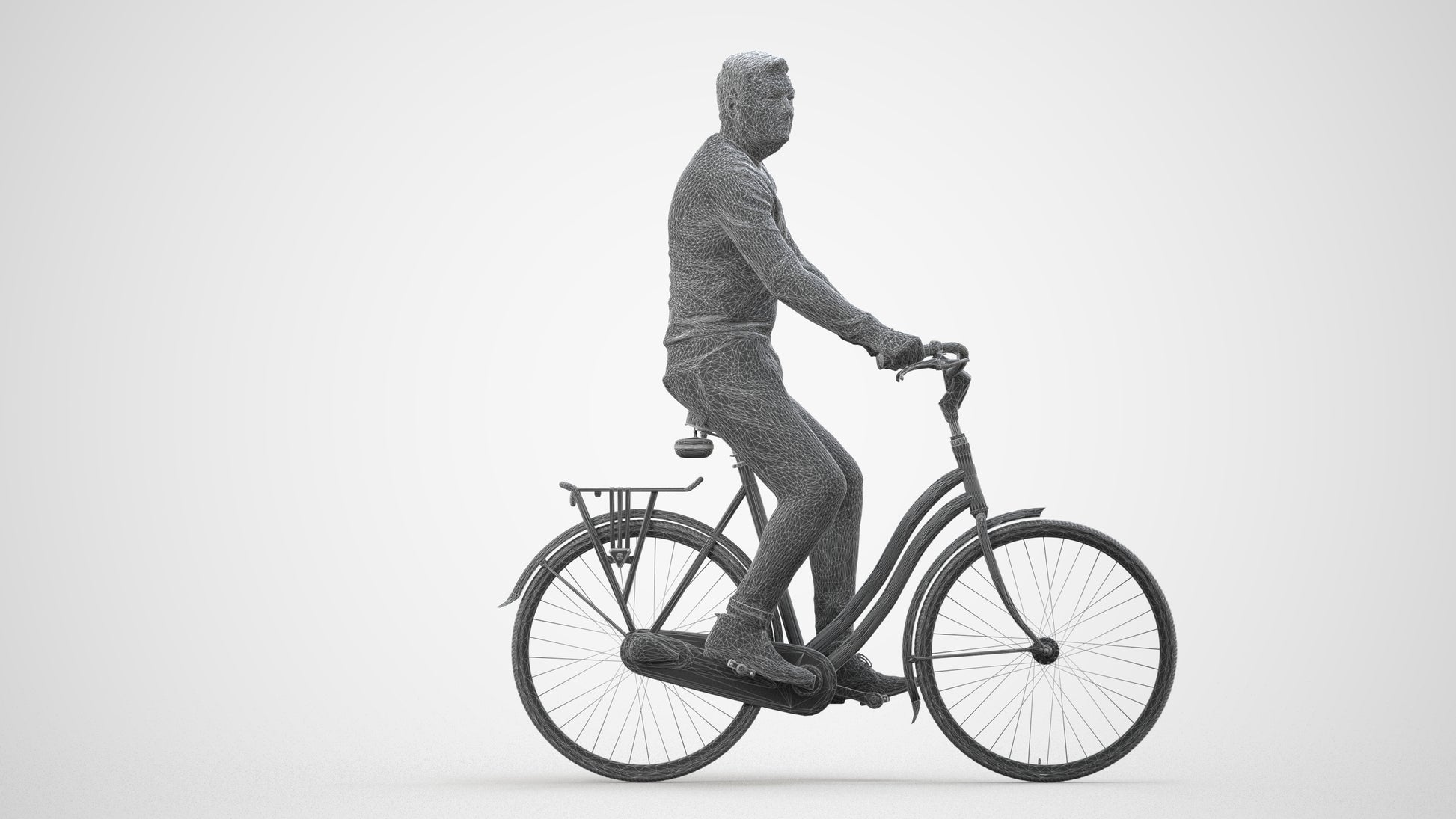 realistic 3D people man casual cycling, render-ready for V-Ray and Corona, FBX OBJ, wireframe side view
