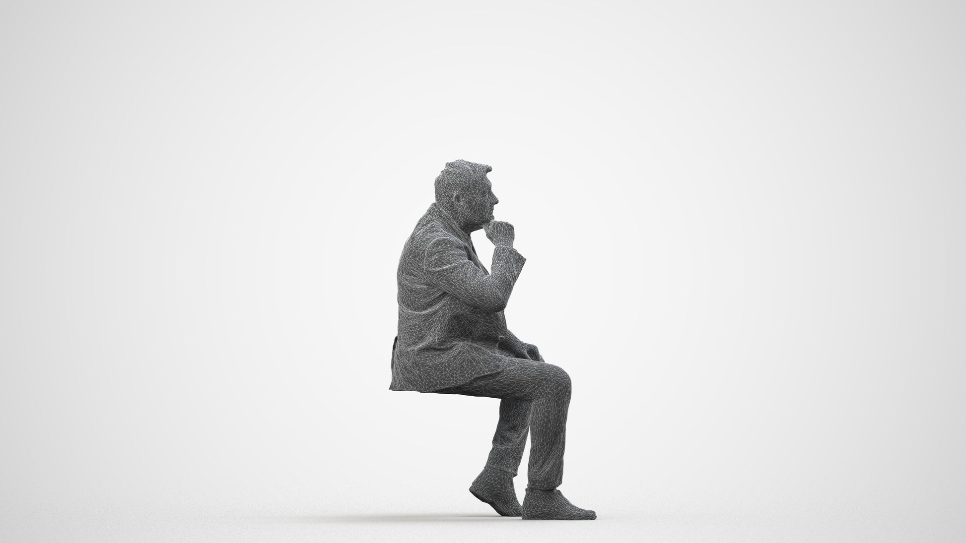 3D human model man business, photogrammetry scanned person for archviz, wireframe side view