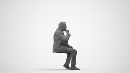 3D human model man business, photogrammetry scanned person for archviz, wireframe side view