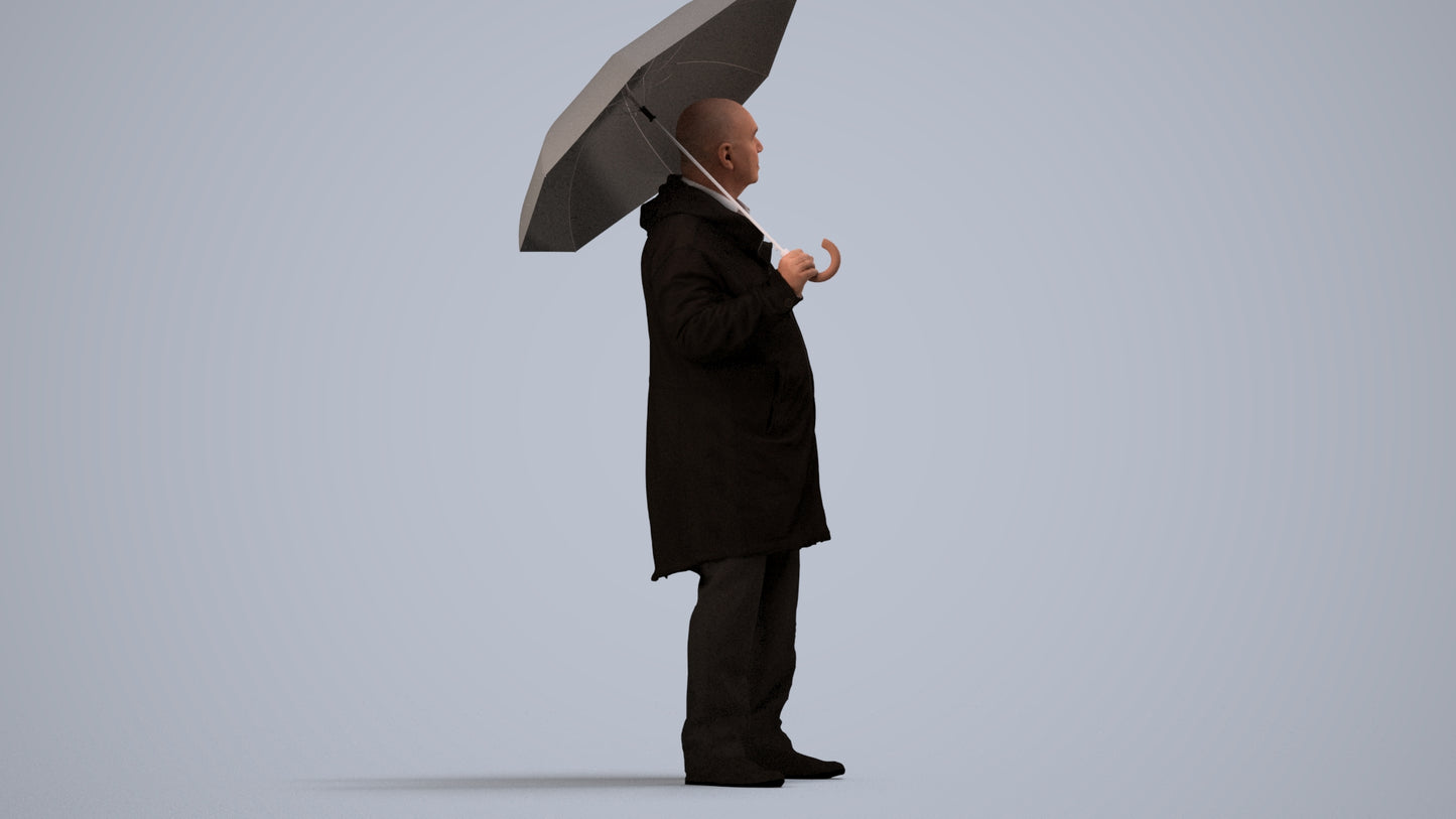 3D people model senior man business standing, scanned human for 3ds Max rendering, side view render