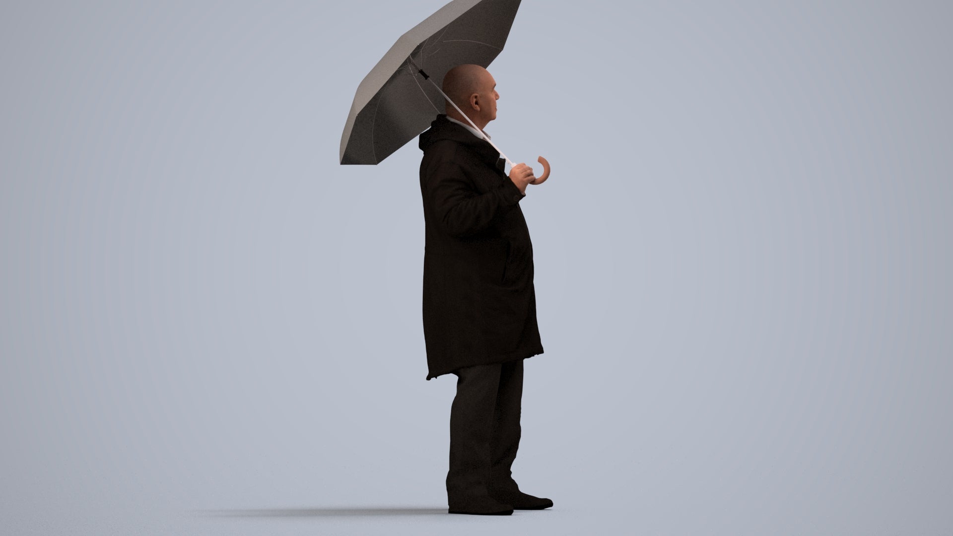 3D people model senior man business standing, scanned human for 3ds Max rendering, side view render