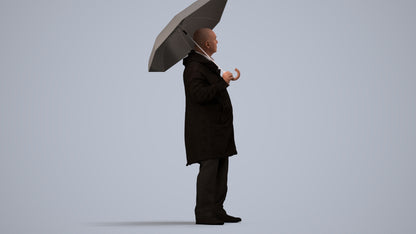 3D people model senior man business standing, scanned human for 3ds Max rendering, side view render