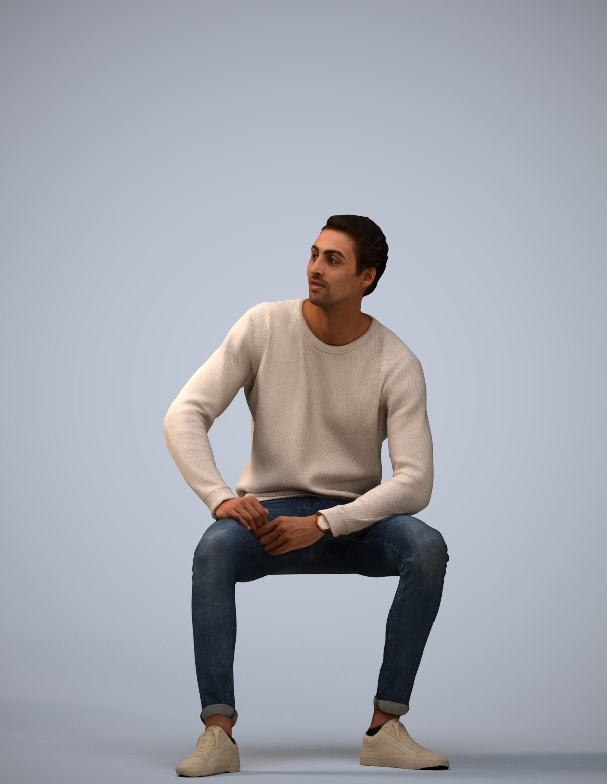scanned 3D man casual sitting, photogrammetry people for Enscape and V-Ray