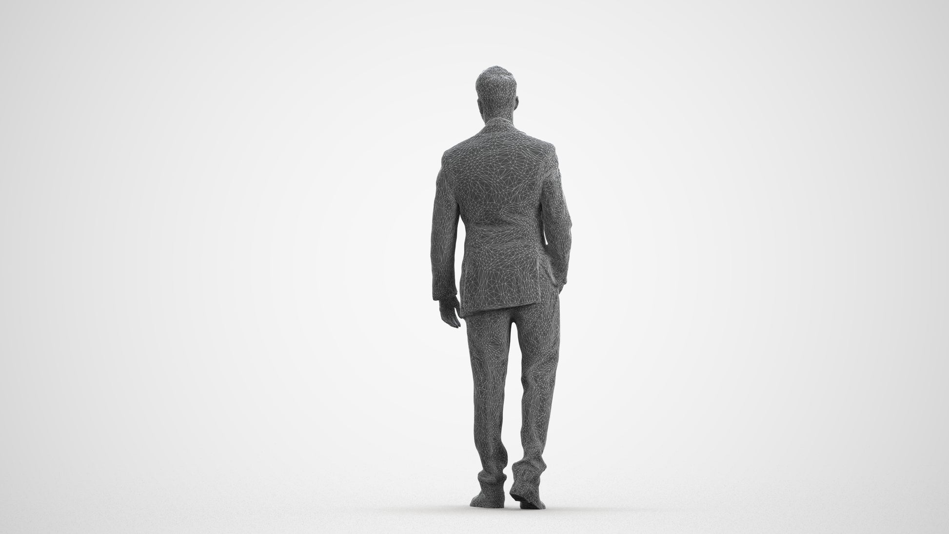 3D human model man business standing, photogrammetry scanned person for archviz, wireframe front view