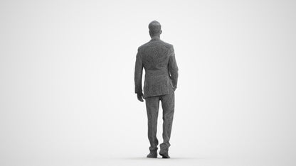3D human model man business standing, photogrammetry scanned person for archviz, wireframe front view