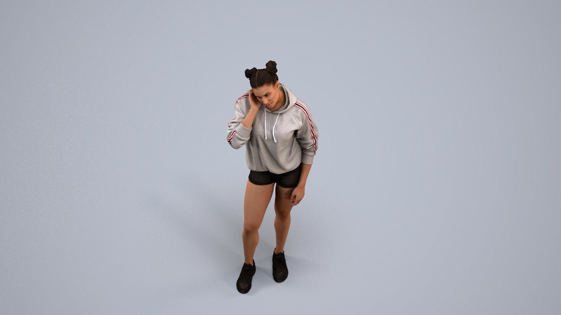 3D people model woman standing, scanned human for 3ds Max rendering, back view render
