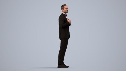 3D human model man formal formalaffairs, photogrammetry scanned person for archviz, side view render