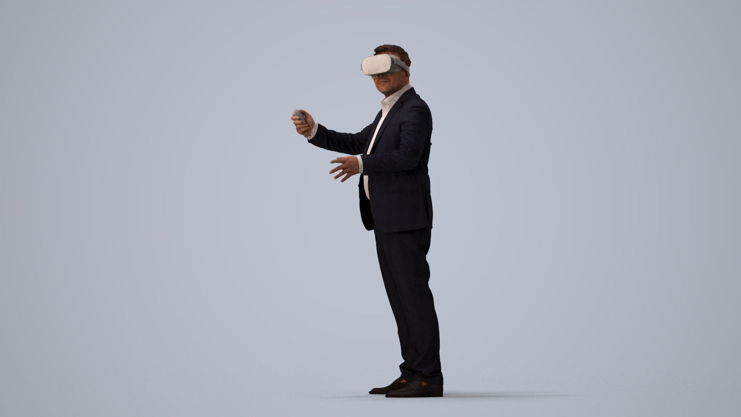 3D scanned man standing business, photorealistic archviz people for Enscape and SketchUp, three-quarter view render