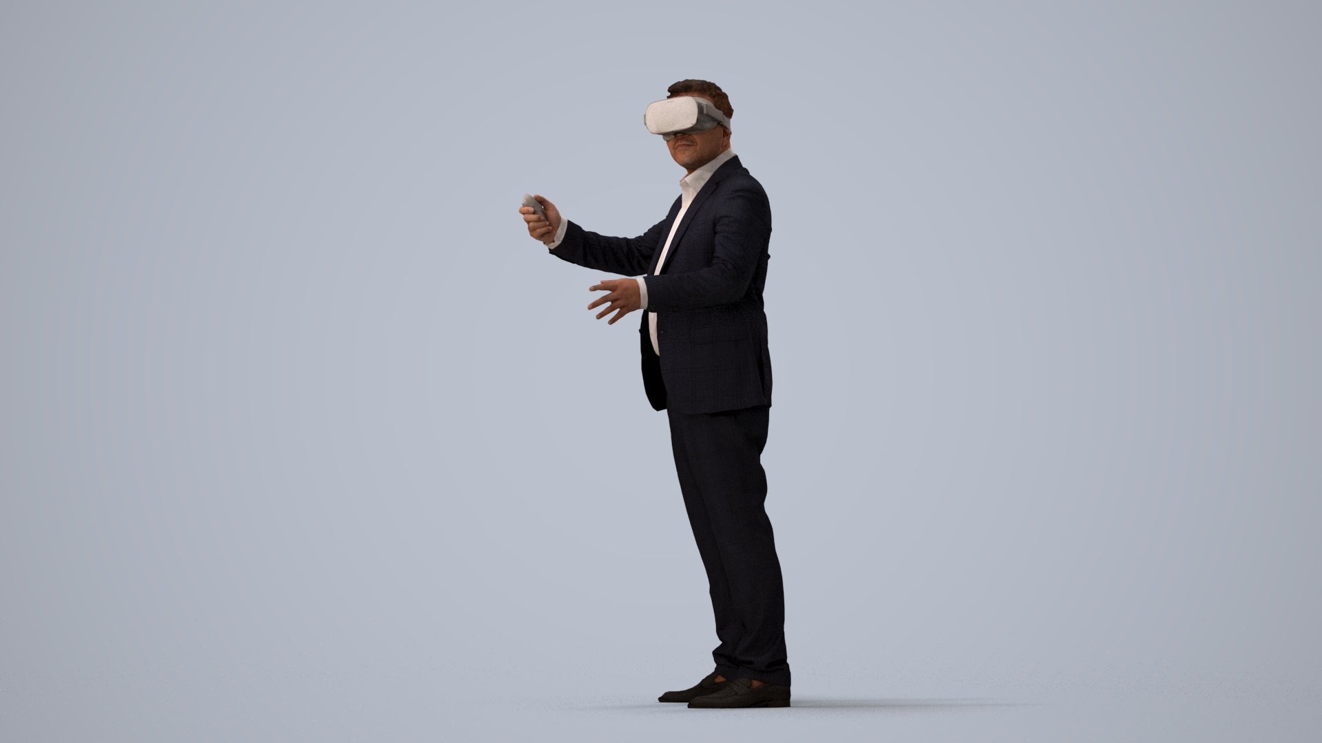 3D scanned man standing business, photorealistic archviz people for Enscape and SketchUp, three-quarter view render