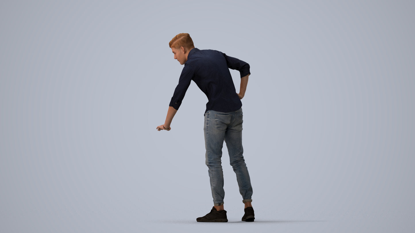 realistic 3D human man casual standing, archviz people FBX OBJ for Blender, three-quarter view render