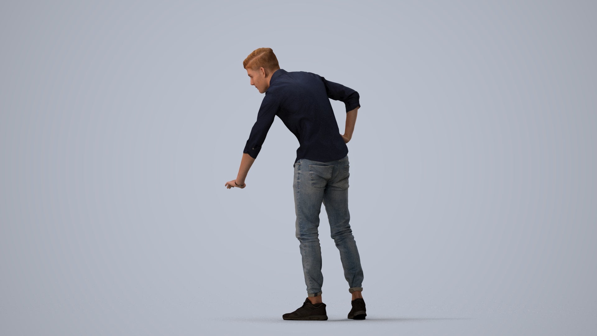 realistic 3D human man casual standing, archviz people FBX OBJ for Blender, three-quarter view render