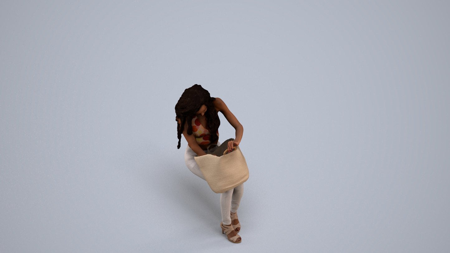 photogrammetry 3D woman casual sitting, realistic human model archviz FBX, back view render