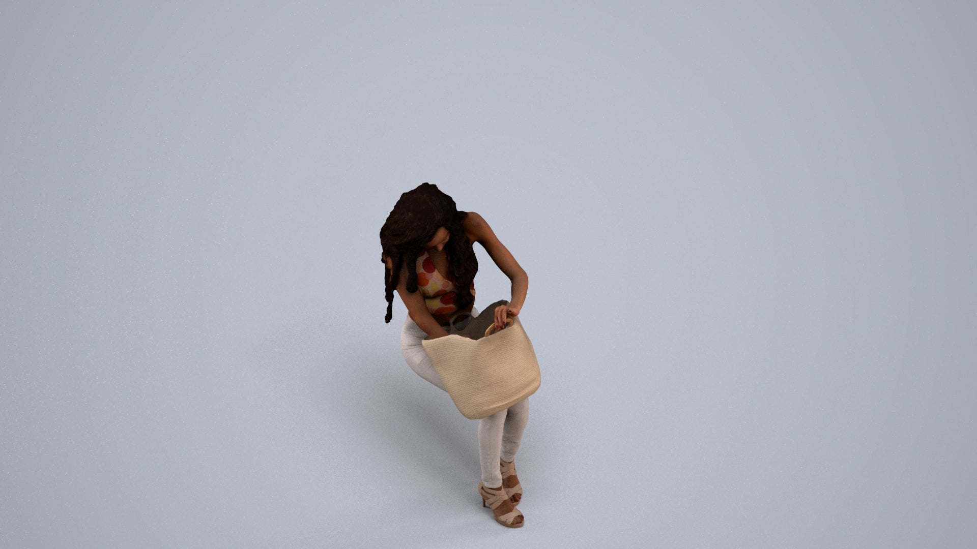 photogrammetry 3D woman casual sitting, realistic human model archviz FBX, back view render