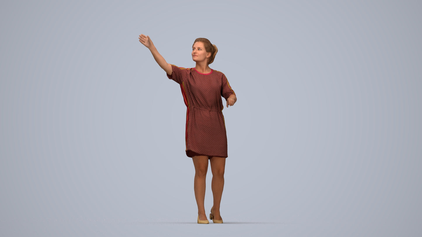 realistic 3D woman casual standing, scanned archviz people for Blender and 3ds Max, top-down view render
