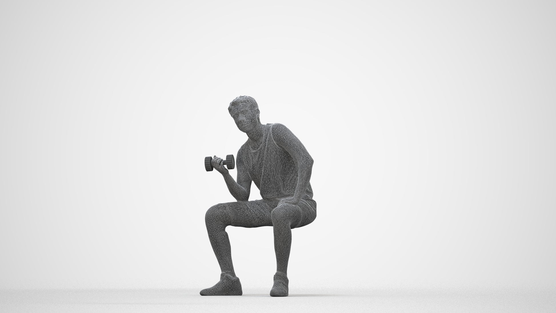 3D people model man sport, scanned human for 3ds Max rendering, wireframe back view