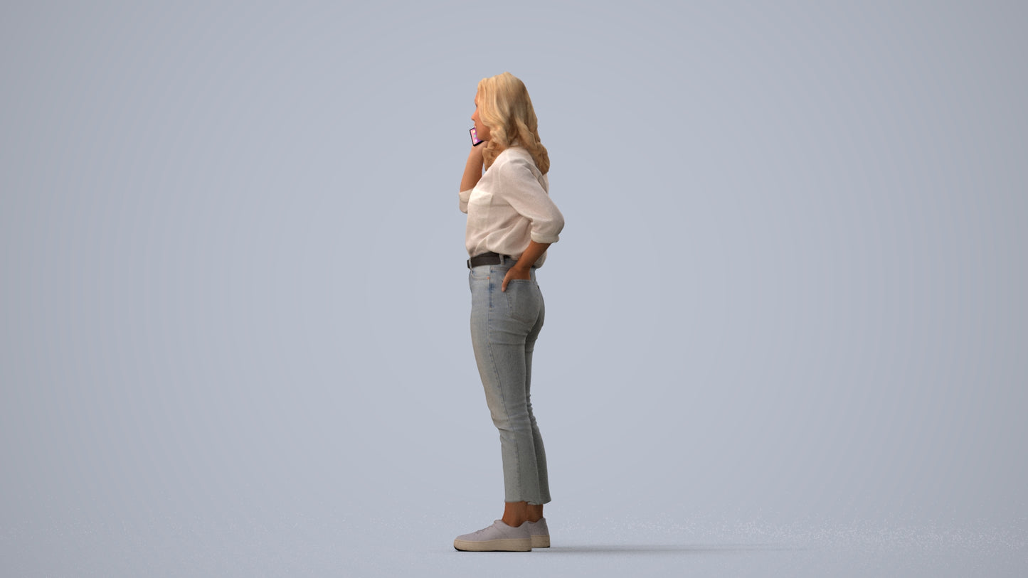 photogrammetry 3D woman casual standing, realistic human model archviz FBX, three-quarter view render