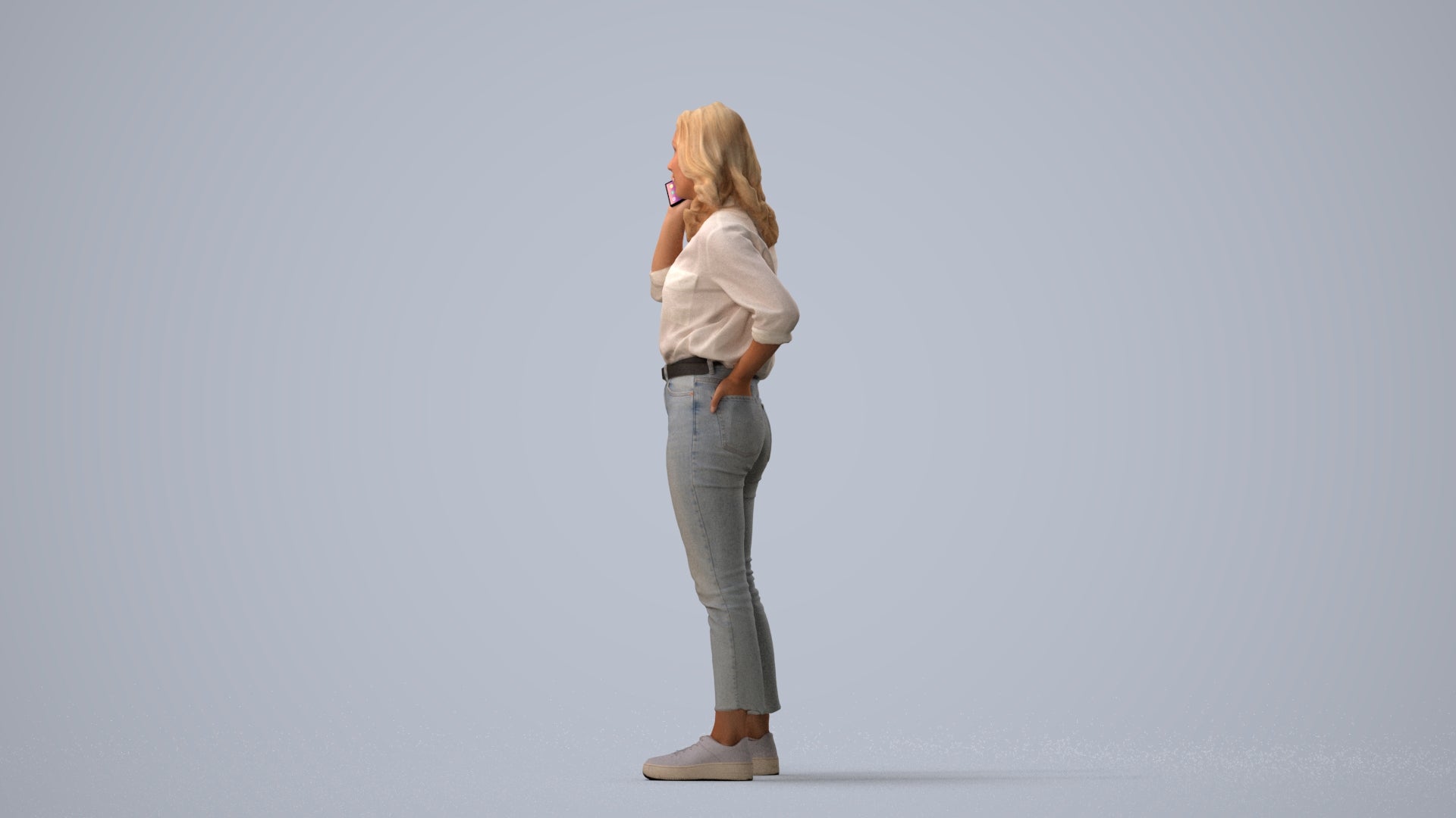 photogrammetry 3D woman casual standing, realistic human model archviz FBX, three-quarter view render