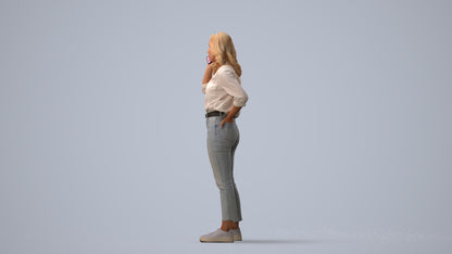 photogrammetry 3D woman casual standing, realistic human model archviz FBX, three-quarter view render