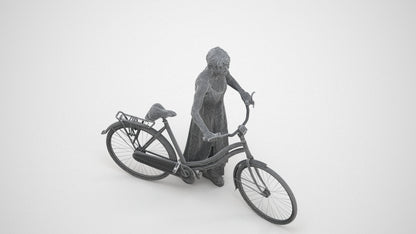 scanned 3D senior woman cycling, photogrammetry people for Enscape and V-Ray, wireframe three-quarter view