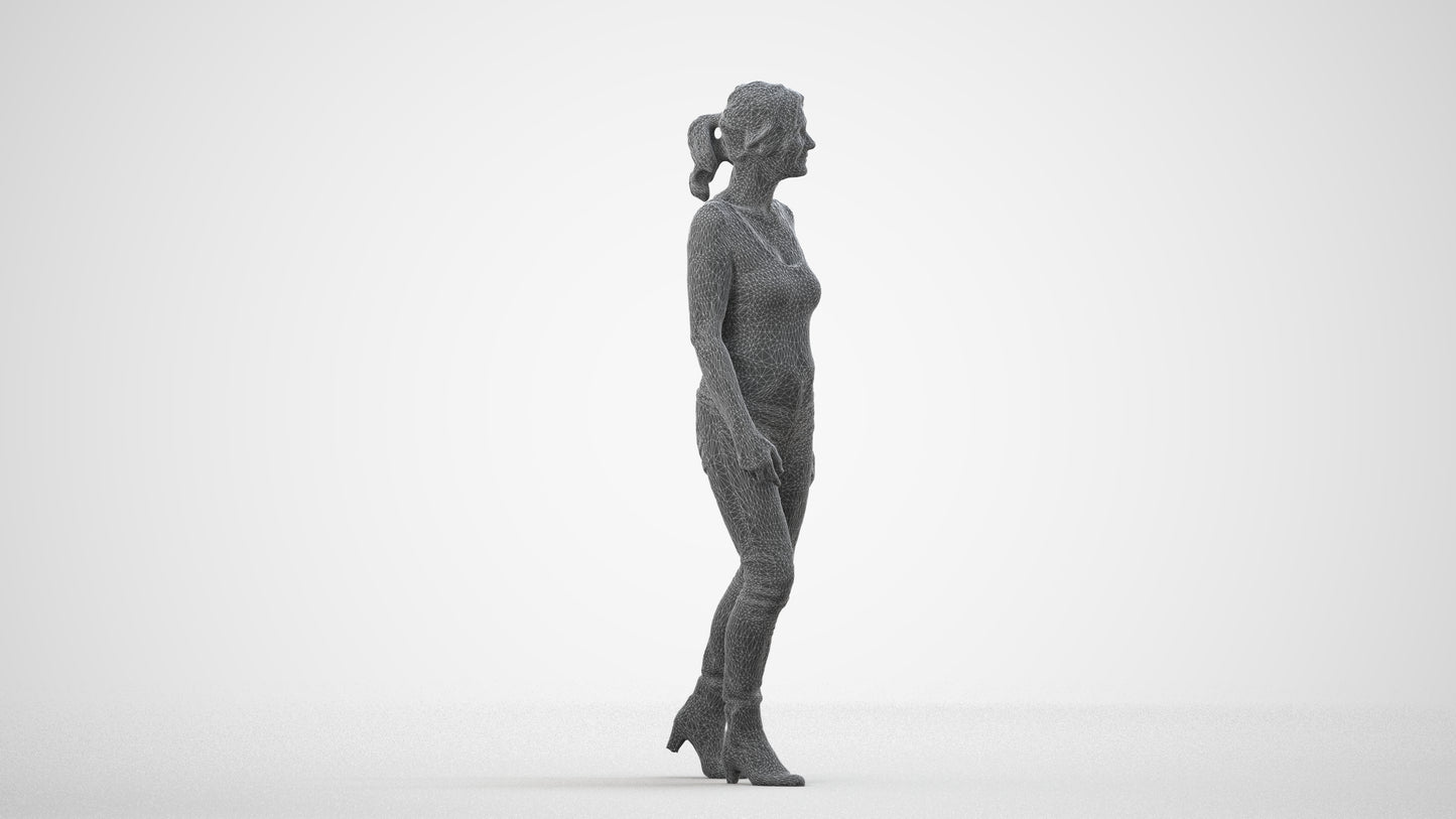 realistic 3D people senior woman casual walking, render-ready for V-Ray and Corona, FBX OBJ, wireframe side view