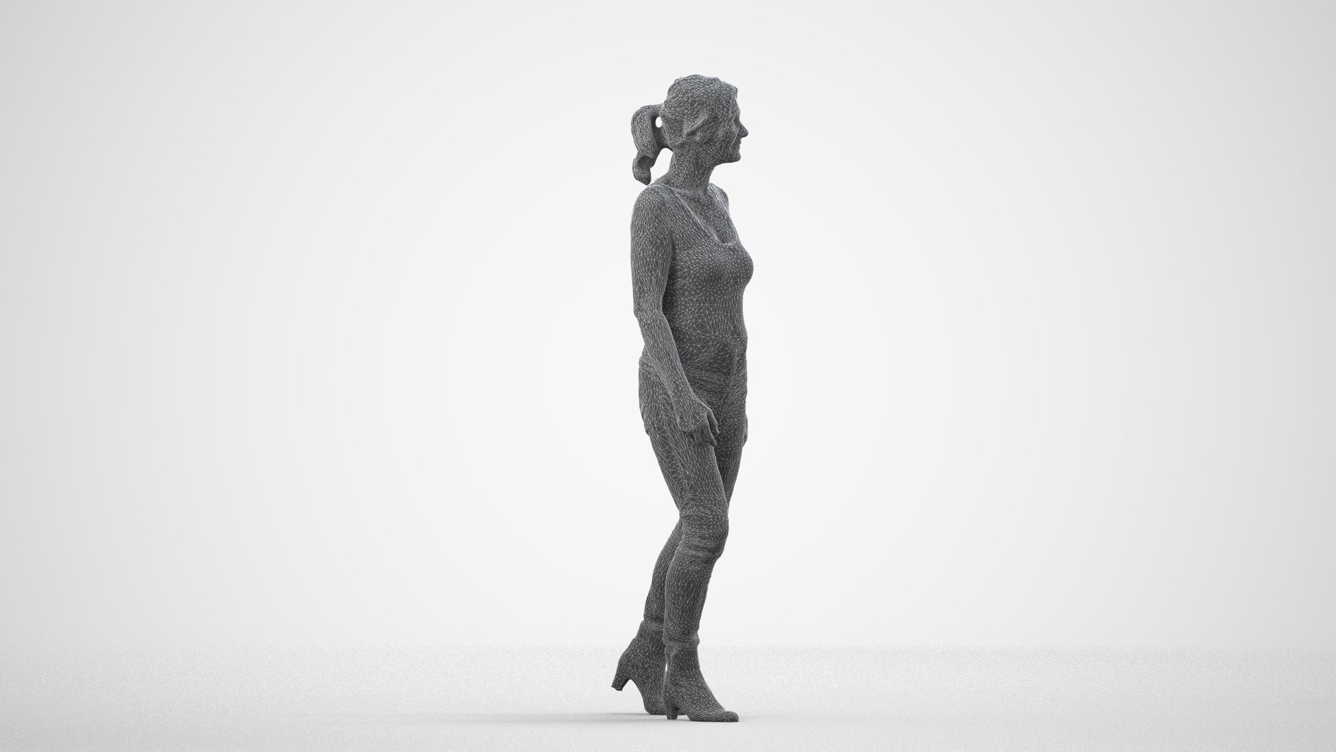 realistic 3D people senior woman casual walking, render-ready for V-Ray and Corona, FBX OBJ, wireframe side view