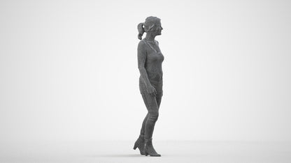 realistic 3D people senior woman casual walking, render-ready for V-Ray and Corona, FBX OBJ, wireframe side view