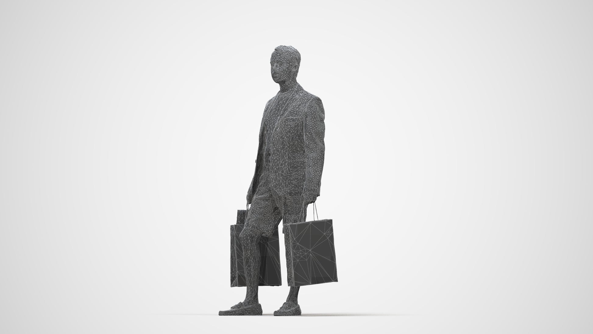 photogrammetry 3D man business shopping, realistic human model archviz FBX, wireframe back view