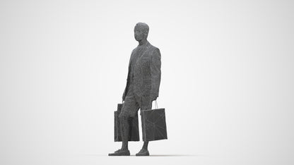 photogrammetry 3D man business shopping, realistic human model archviz FBX, wireframe back view