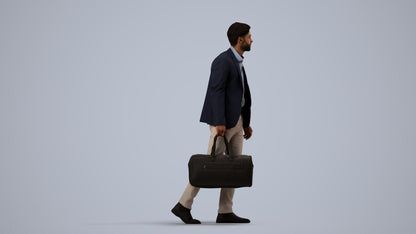 3D people model man business, scanned human for 3ds Max rendering, side view render