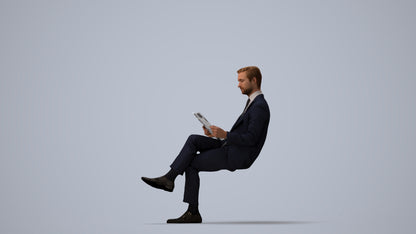 realistic 3D man business, scanned archviz people for Blender and 3ds Max, three-quarter view render