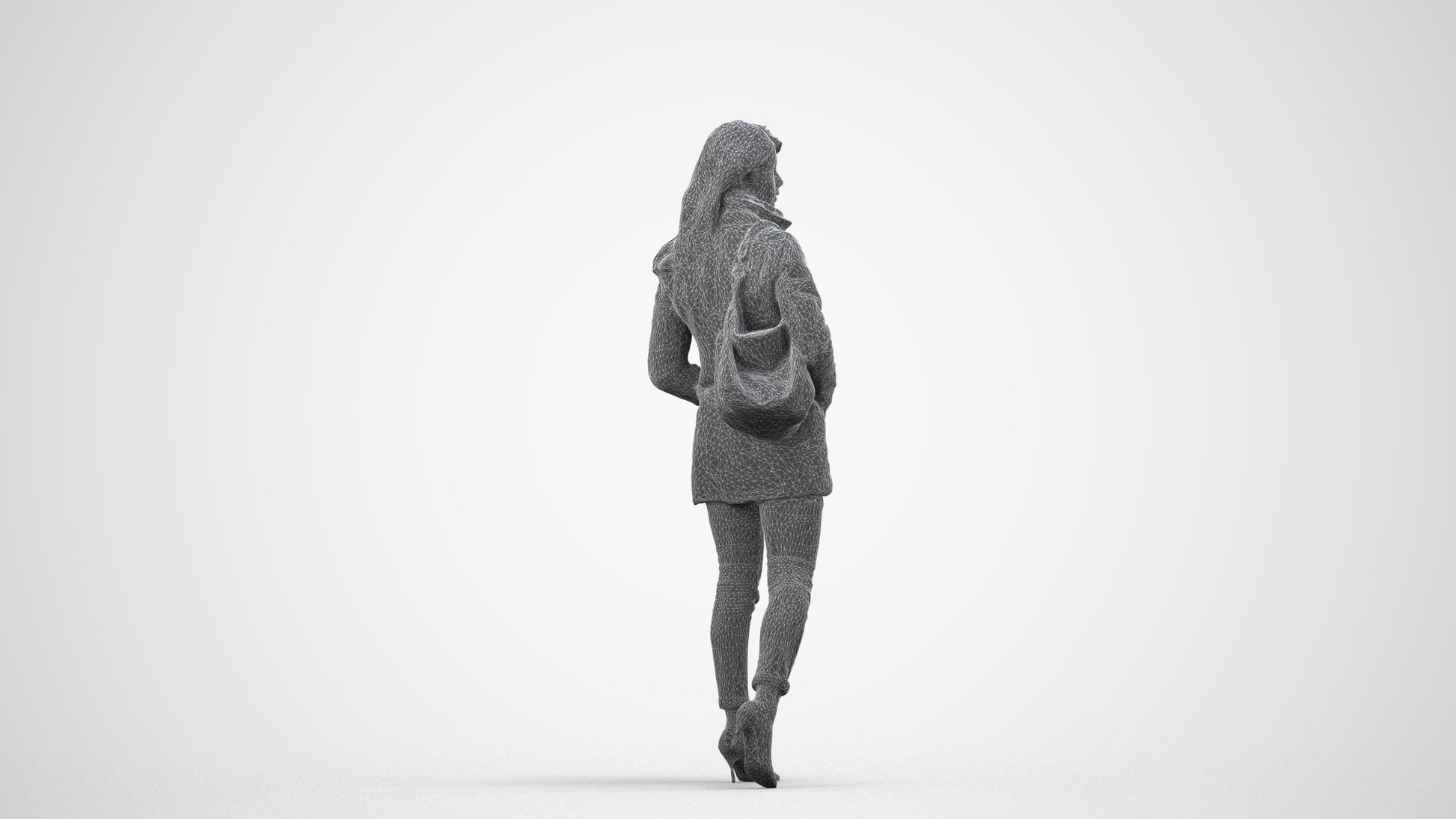 3D people model woman casual walking, scanned human for 3ds Max rendering, wireframe side view