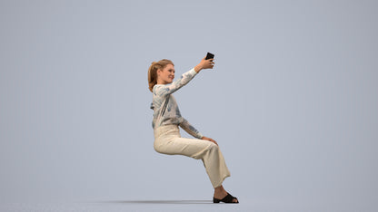 3D people model woman casual sitting, scanned human for 3ds Max rendering, side view render