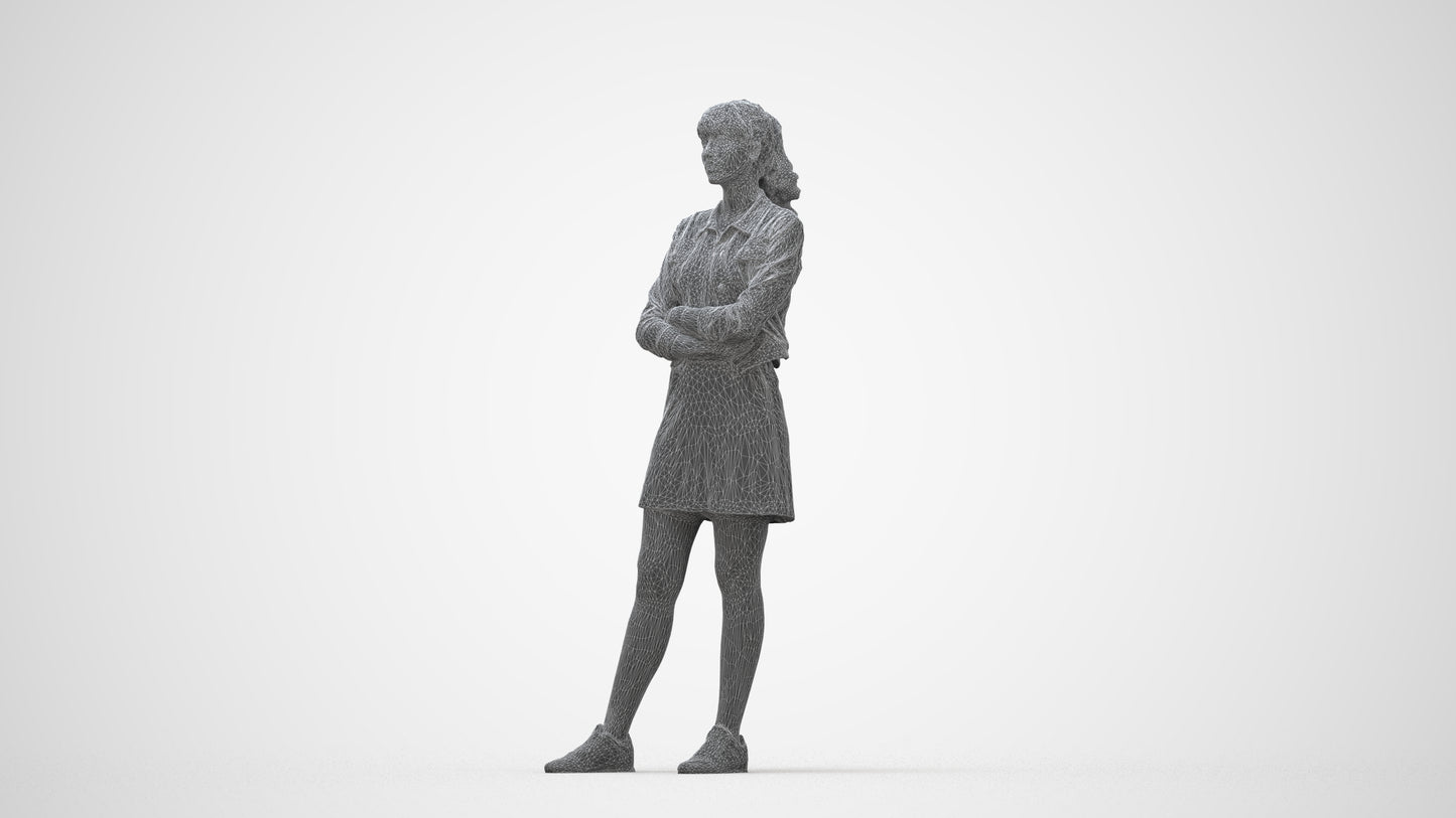 realistic 3D woman casual standing, scanned archviz people for Blender and 3ds Max, wireframe back view