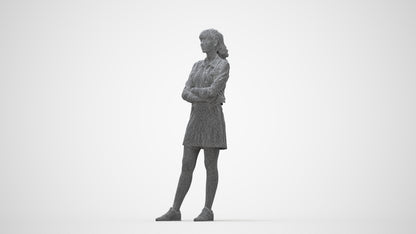 realistic 3D woman casual standing, scanned archviz people for Blender and 3ds Max, wireframe back view
