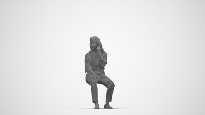 3D people model woman casual sitting, scanned human for 3ds Max rendering, wireframe back view