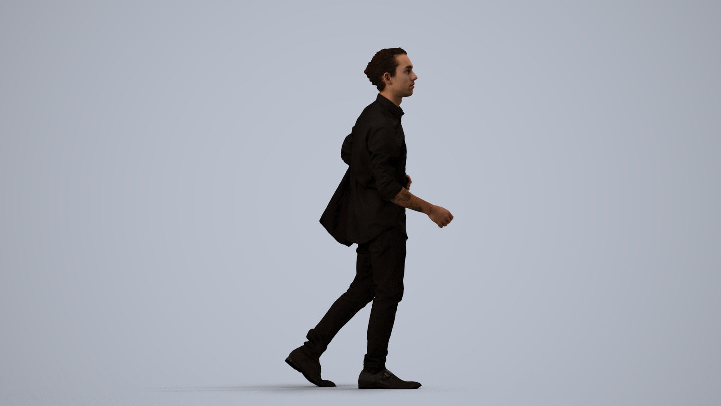 photogrammetry 3D man casual walking, realistic human model archviz FBX, side view render
