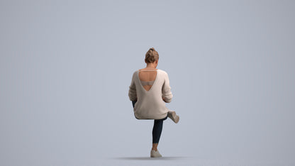 photogrammetry 3D woman casual sitting, realistic human model archviz FBX, front view render