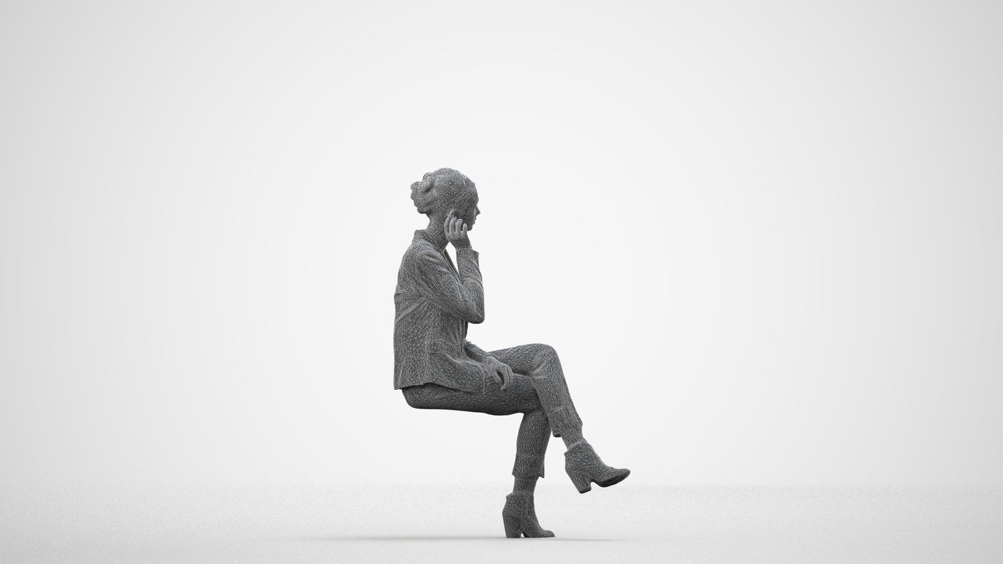 realistic 3D human woman business, archviz people FBX OBJ for Blender, wireframe side view