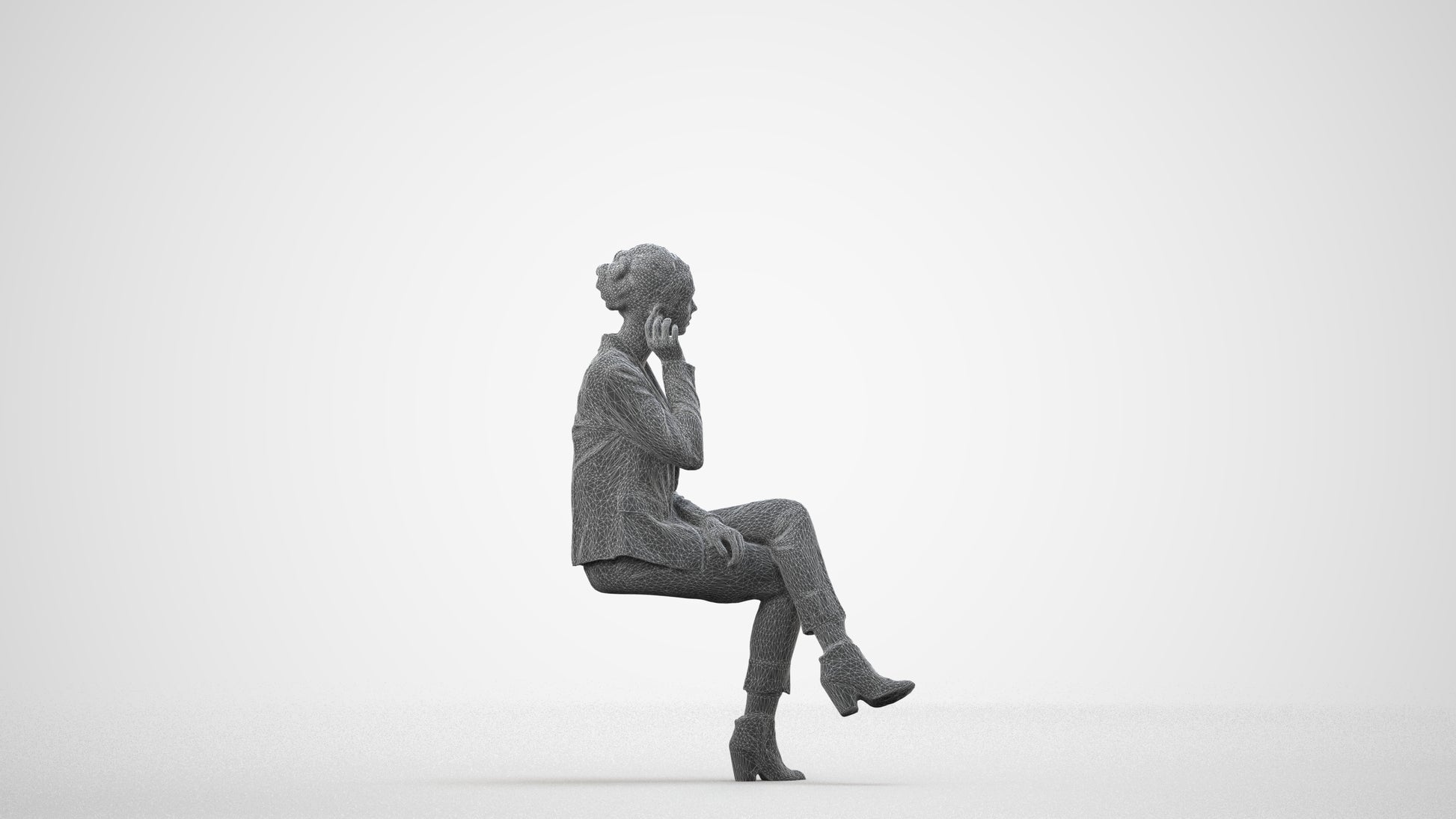 realistic 3D human woman business, archviz people FBX OBJ for Blender, wireframe side view