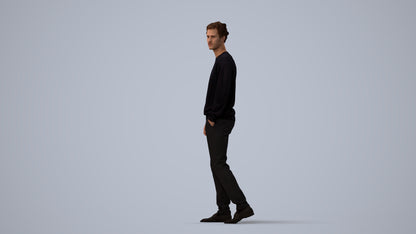 realistic 3D human man casual walking, archviz people FBX OBJ for Blender, three-quarter view render