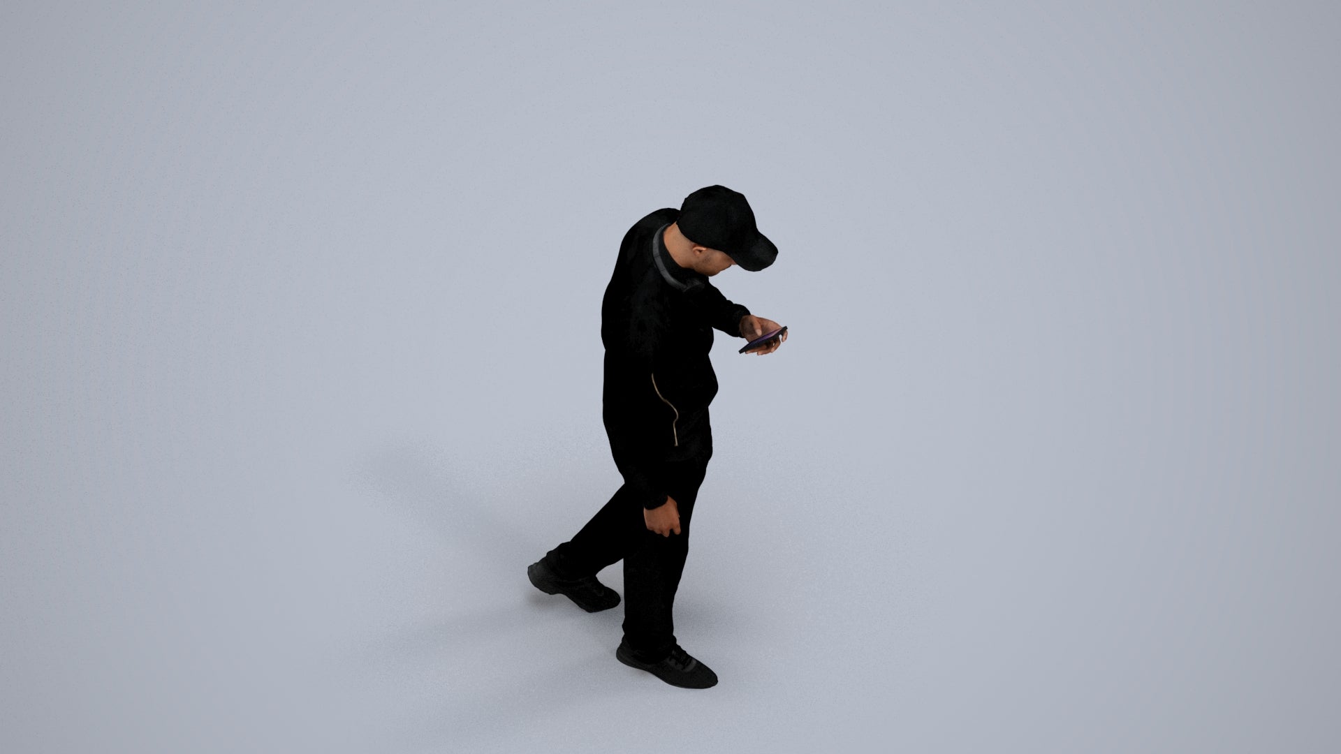 3D human model man sport walking, photogrammetry scanned person for archviz, back view render