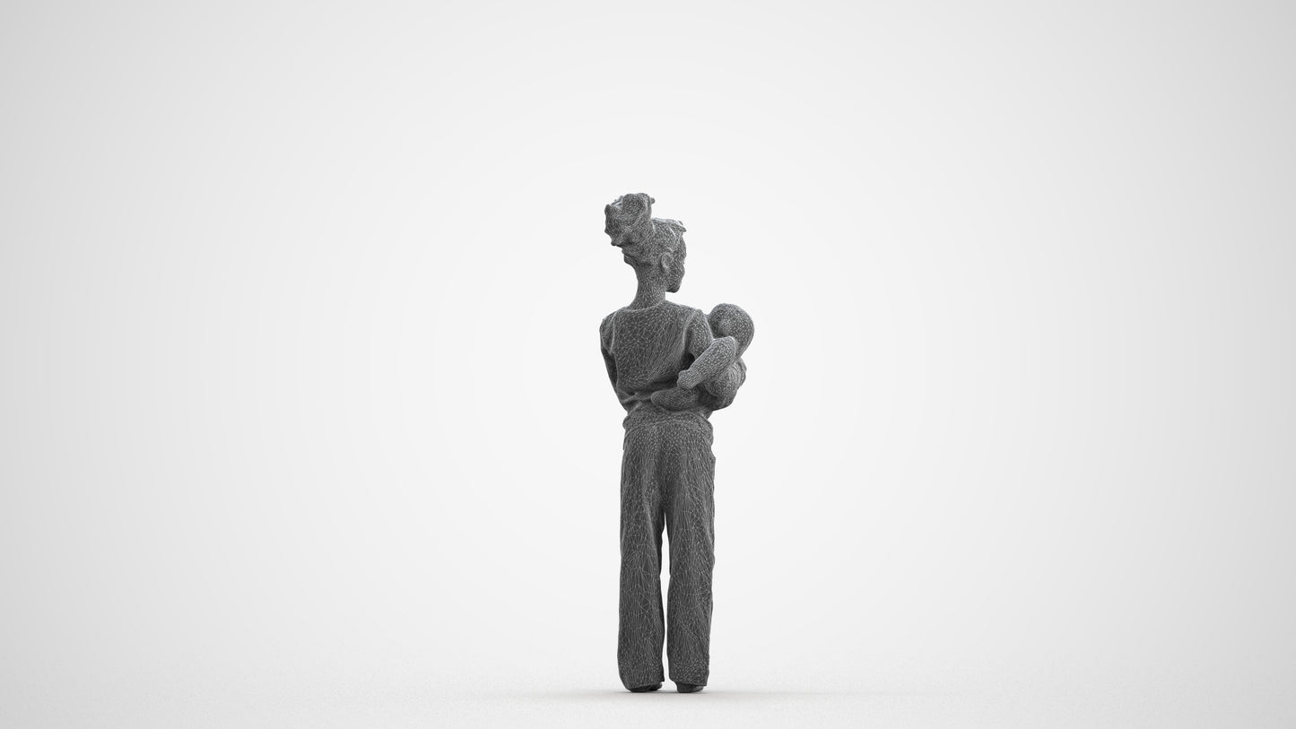 3D people model girl casual kids, scanned human for 3ds Max rendering, wireframe front view