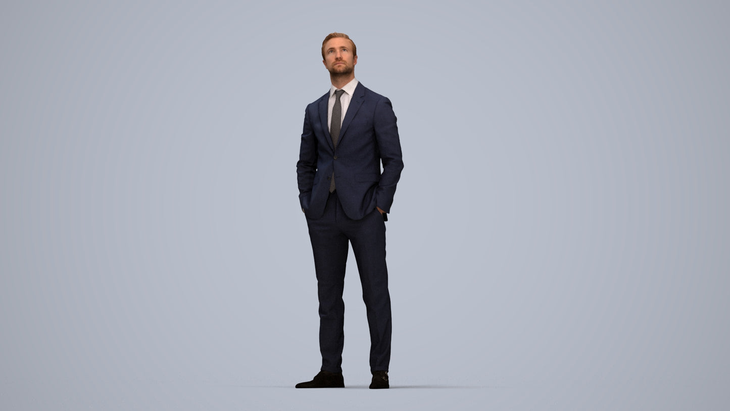 realistic 3D people man business, render-ready for V-Ray and Corona, FBX OBJ, top-down view render